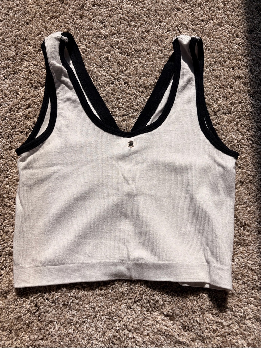 Fabletics White Crop Tank with Black Trim